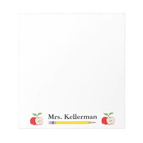 Teachers Name with Apples and Pencil 55 x 6 Notepad