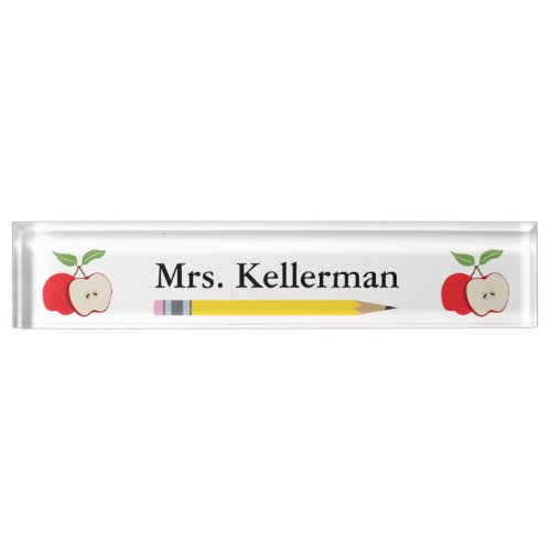 Teacher's Name with Apples and Pencil Desk Name Plate