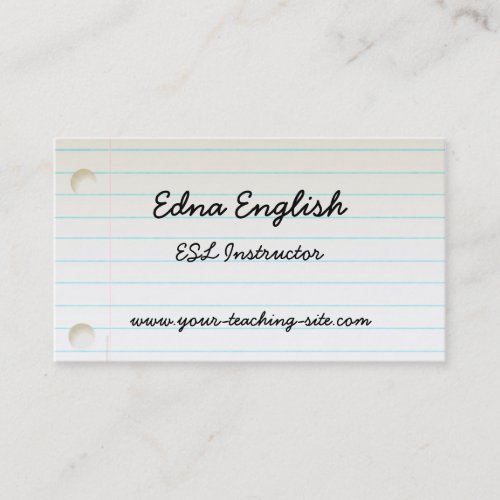 Teachers Notebook Paper Business Card