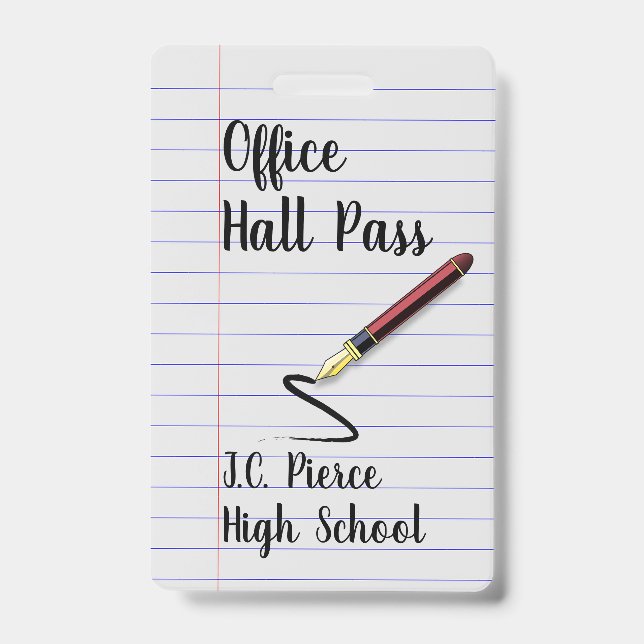 Teachers Notebook Paper School Hall Pass Badge (Front)