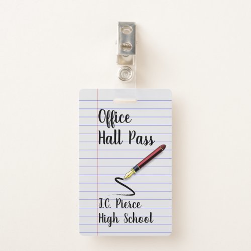 Teachers Notebook Paper School Hall Pass Badge