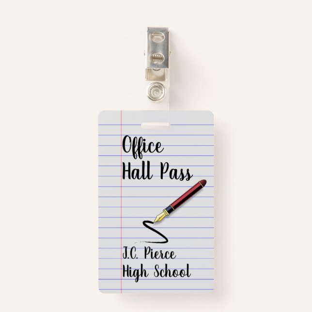 Teachers Notebook Paper School Hall Pass Badge (Front with Clip)