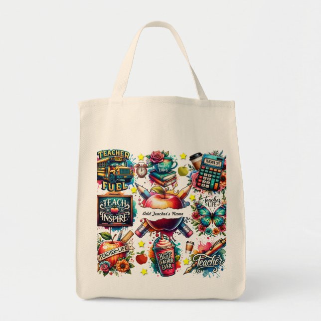 Teachers Personalize Name Tote Bag Gift  (Front)