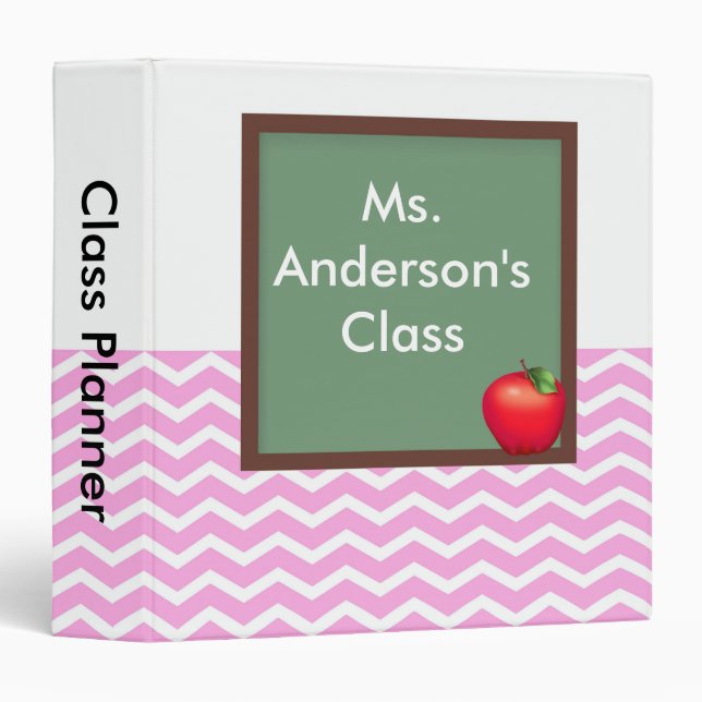 Teachers Pink Chevron Chalkboard Binder (Front/Spine)