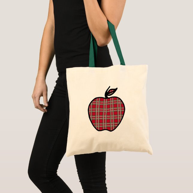 Teacher's Plaid Apple Book Tote Bag Gift (Front (Product))
