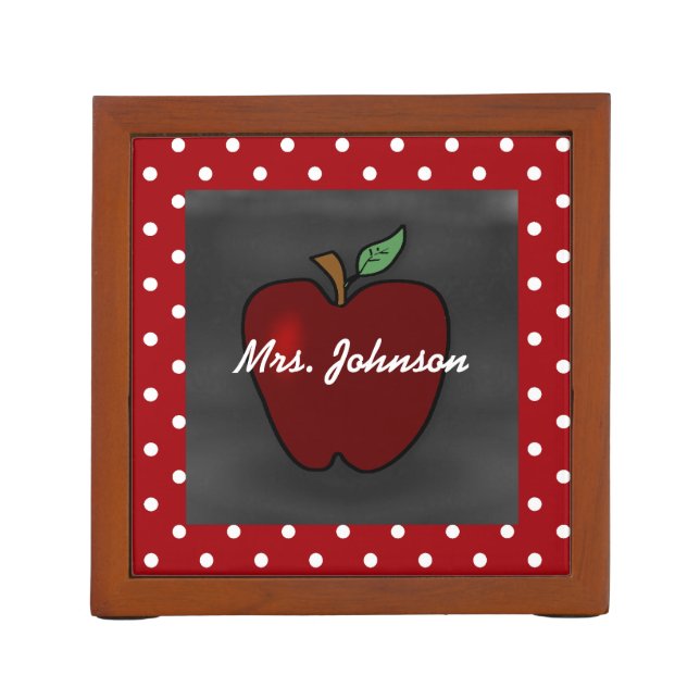 Teacher's Polka Dots and Apple Desk Organizer (Back)