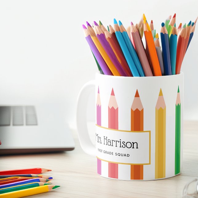 Teachers Rainbow Color Pencils Personalized Coffee Mug (Teachers Rainbow Color Pencils Personalized Coffee Mug)