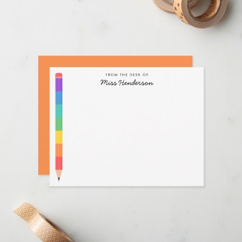 Teacher's Rainbow Pencil Custom  Note Card