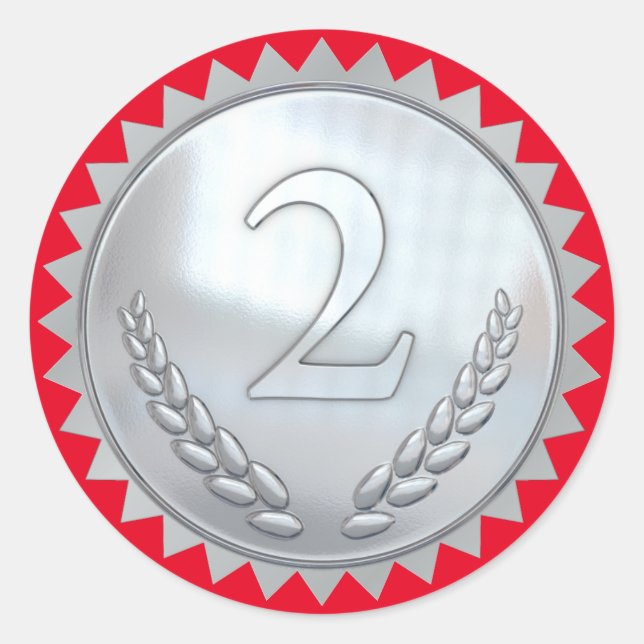 Teacher's Red and Silver 2nd Place Award Classic Round Sticker (Front)
