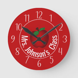 Teachers Red Apple Personalized Round Clock