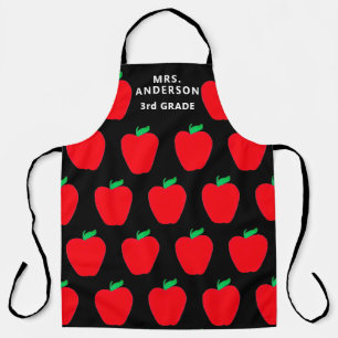 Teacher's Red Apples On Black Personalized Apron