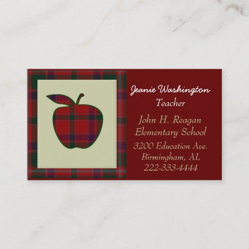 Customizable Teacher's Red Plaid Apple Business Card