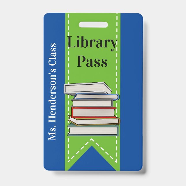 Teachers School Library Hall Pass Badge (Front)