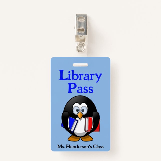 Teachers School Library Hall Pass Badge (Front with Clip)