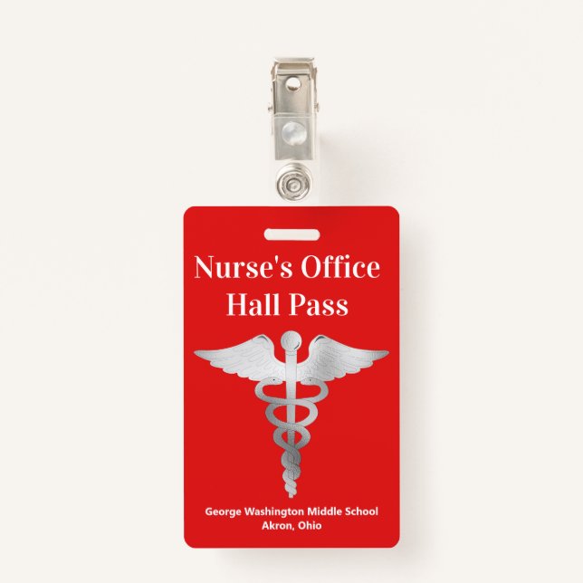 Teachers School Nurse Hall Pass Badge (Back with Clip)