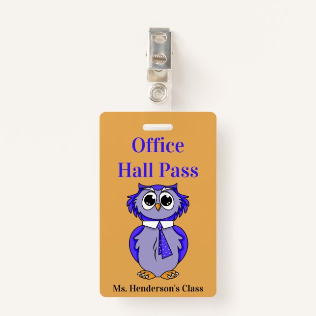Teachers School Office Hall Pass Badge (Front with Clip)