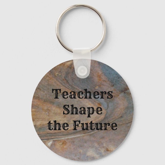 Teachers Shape the Future Brown Woodgrain Nature Keychain (Front)