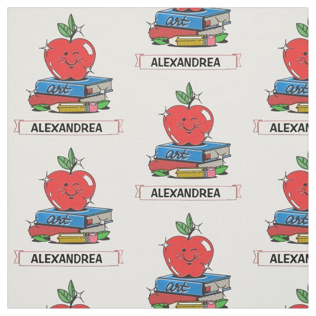 Teachers Students School Books Apple Personalize Fabric (Swatch)