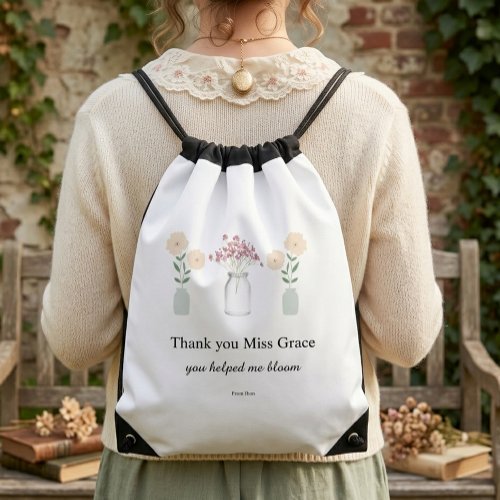 Teachers Thank you Bloom Minimal Aesthetic Drawstring Bag