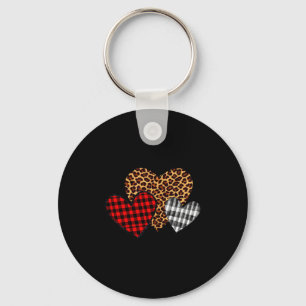 Teachers Valentines 3 Hearts Buffalo Plaid Leopard Keychain