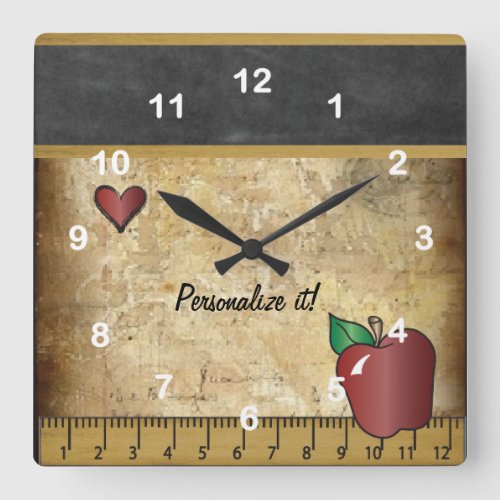 Teachers Vintage Style Chalkboard Square Wall Clock