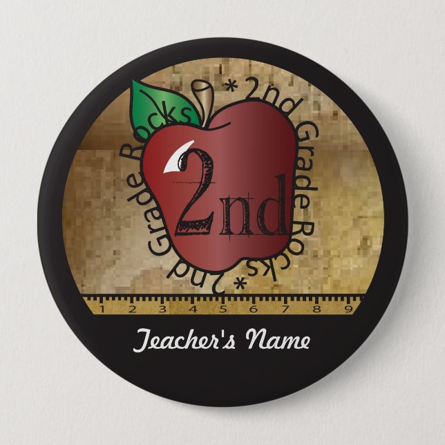 Teacher's Vintage Styled 2nd Grade Button Pin (Front)