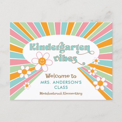 Teachers Welcome to Kindergarten 70s Retro Postcard