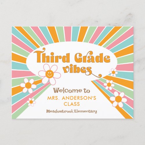 Teachers Welcome to Third Grade 70s Retro Postcard