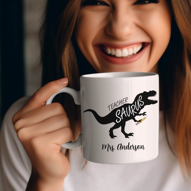 Teachersaurus Funny Teacher Dinosaur Name T Rex Coffee Mug (Teachersaurus)