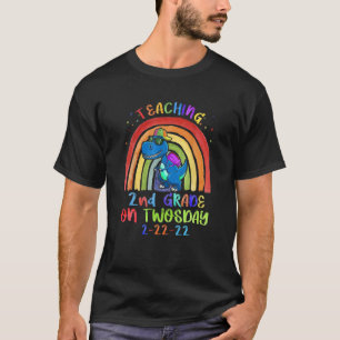 Teaching 2Nd Grade On Twosday 2-22-22 Rainbow Dino T-Shirt
