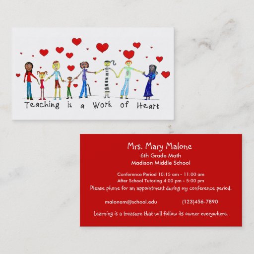 Customizable Teaching is a Work of Heart Info Cards Business Card