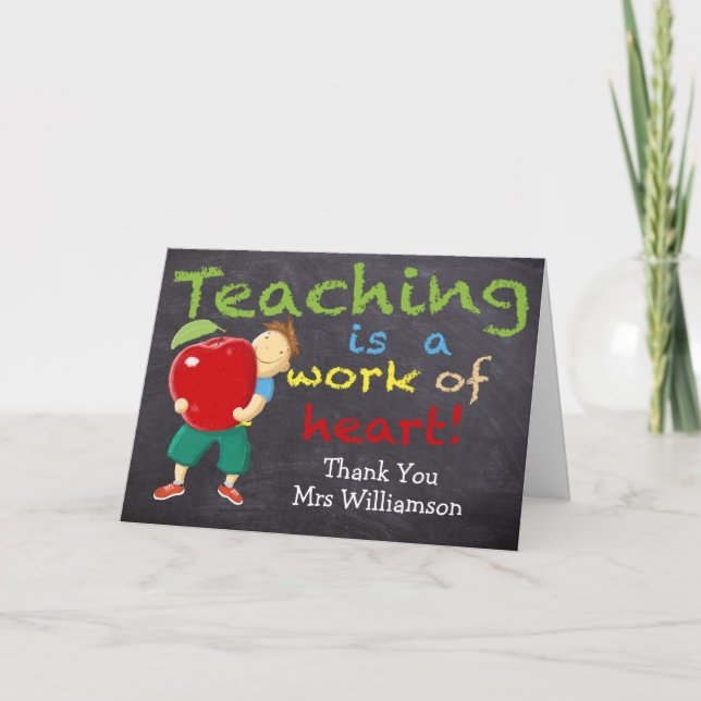 Teaching Is A Work Of Heart Letterpress Thank You Card (Front)