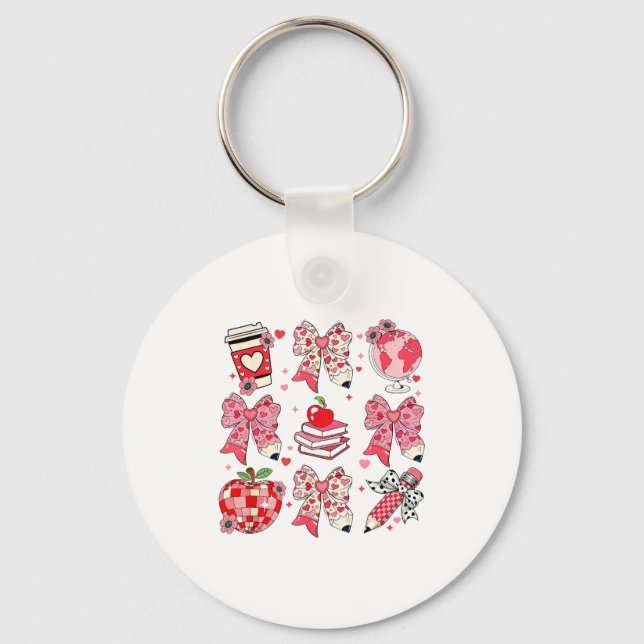 Teaching Is A Work Of Heart Pencil Bow Teacher Val Keychain (Front)