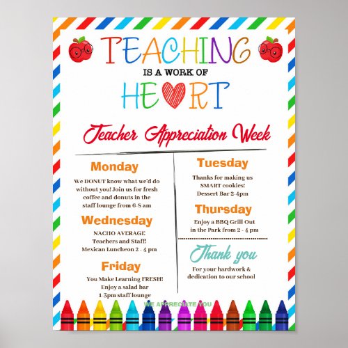 Teaching is a work of heart teacher appreciation poster
