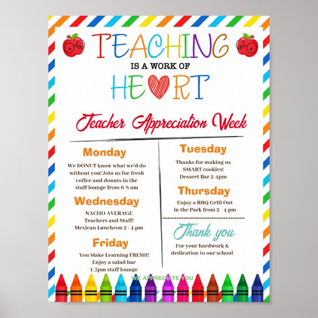 Teaching is a work of heart teacher appreciation poster (Front)
