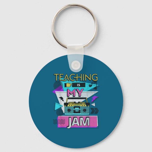 Teaching Is My Jam Funny Retro Teacher Back To Sch Keychain (Front)