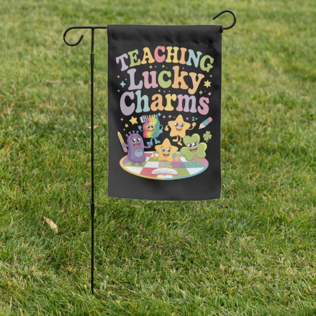 Teaching Lucky Charms Teacher St Patricks Day Garden Flag (In SItu)