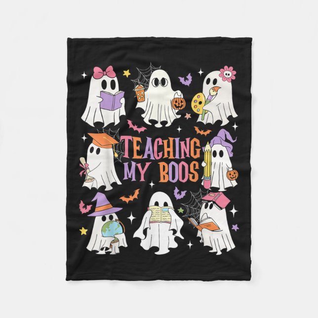 Teaching My Boos Teacher Cute Ghost Groovy Teacher Fleece Blanket (Front)