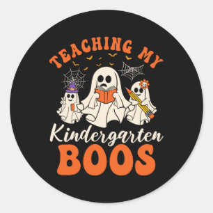 Teaching My Kindergarten Boos Retro Ghost Hallowee Classic Round Sticker