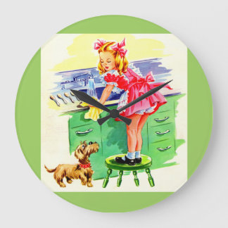 Teaching Rover how to wash the dishes Large Clock