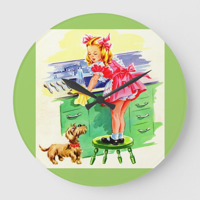 Teaching Rover how to wash the dishes Large Clock (Front)