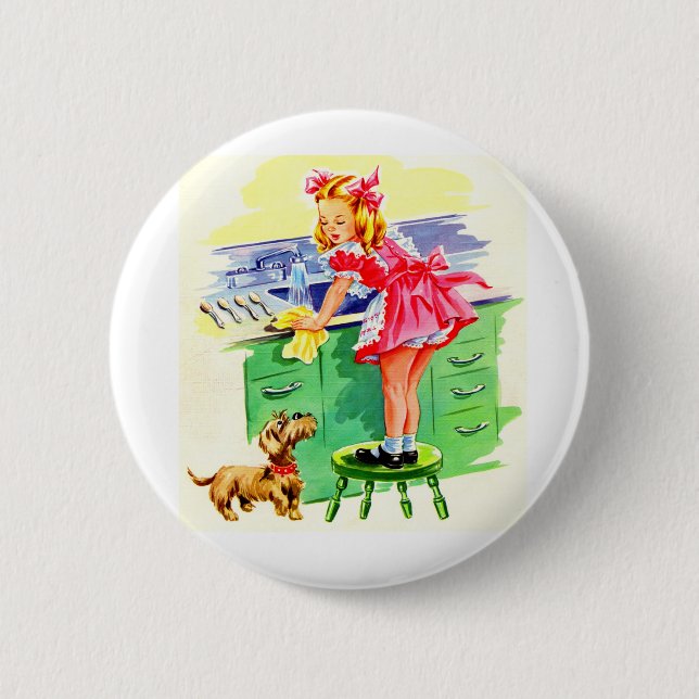 Teaching Rover how to wash the dishes Pinback Button (Front)