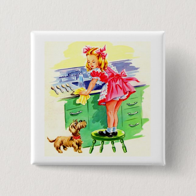 Teaching Rover how to wash the dishes Pinback Button (Front)