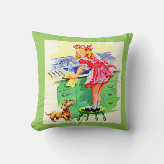 Teaching Rover how to wash the dishes Throw Pillow