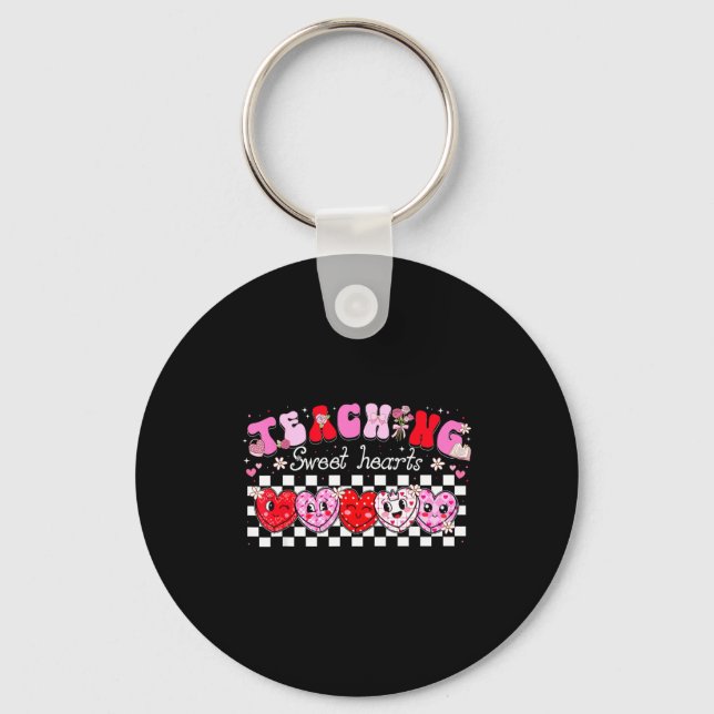 Teaching Sweet Hearts Floral Valentine Girl Women  Keychain (Front)