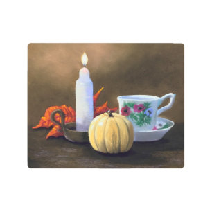 Teacup and Candle Still Life Metal Print