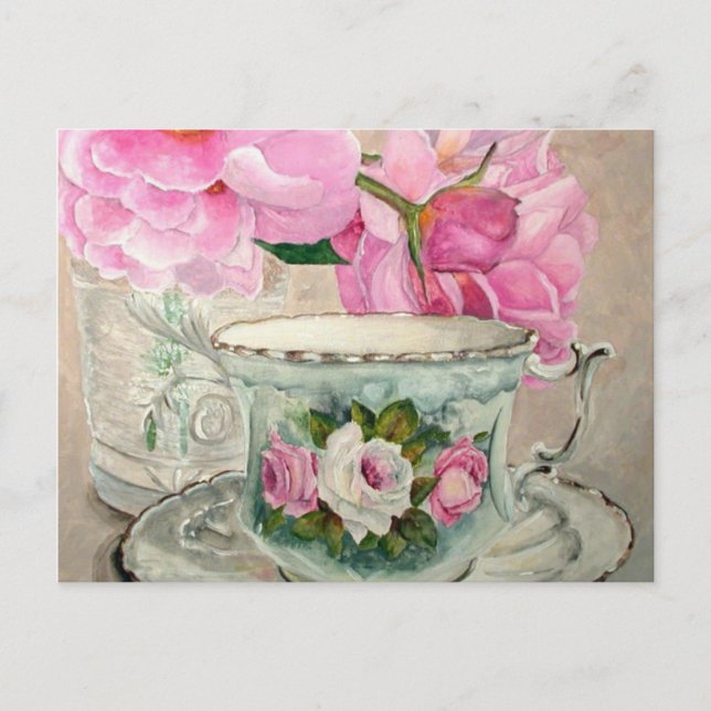 Teacup and Peony Painting Postcard (Front)