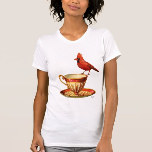 Teacup And Red Cardinal T_Shirt