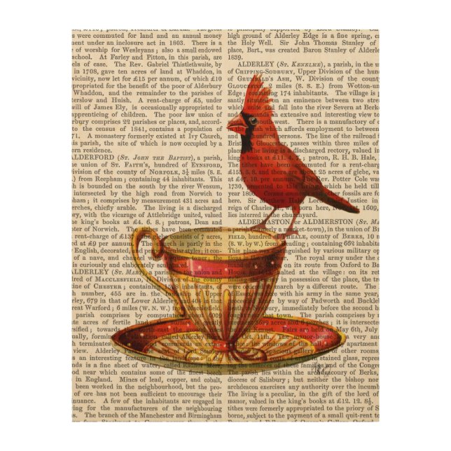 Teacup And Red Cardinal Wood Wall Decor (Front)