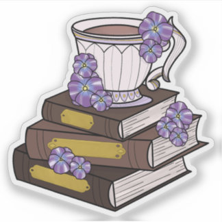 Teacup and Stack of Books Sticker